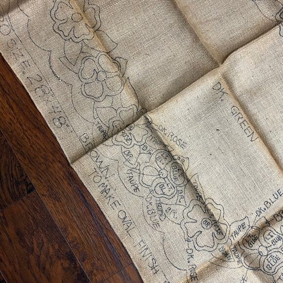 Vintage Floral Stamped Burlap For Rug Making #1880 28x48 - Picture 7 of 12